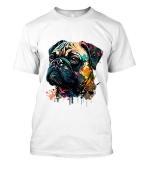 camiseta personalizada perro carlino con salpicaduras de pintura
